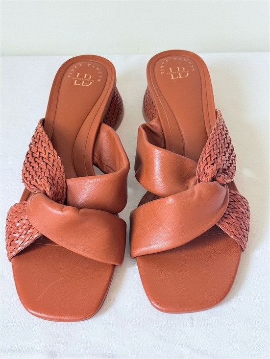Vince Camuto Shoes - Vince Camuto x Laura Beverlin Braided Leather Block Heel Slides Size 9.5